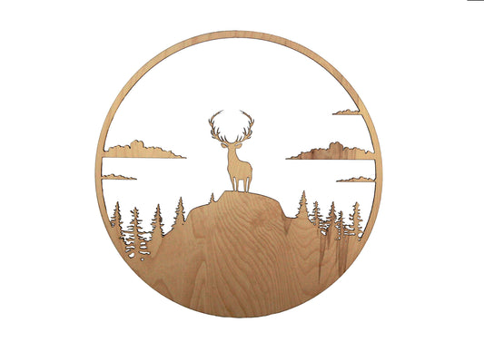 Buchenholz Hirsch im Kreis Wanddekoration 70cm