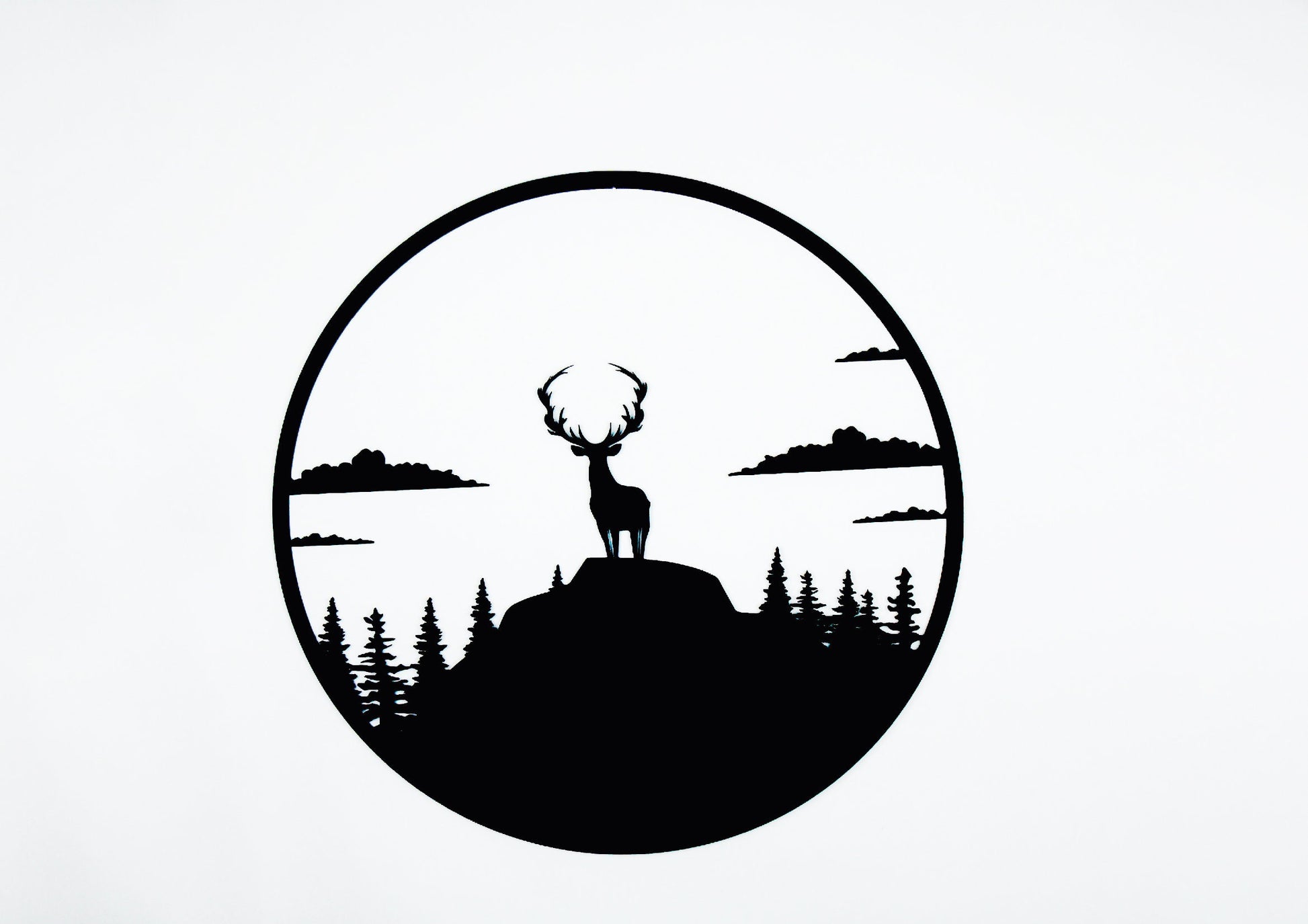 Buchenholz Hirsch im Kreis Wanddekoration 70cm