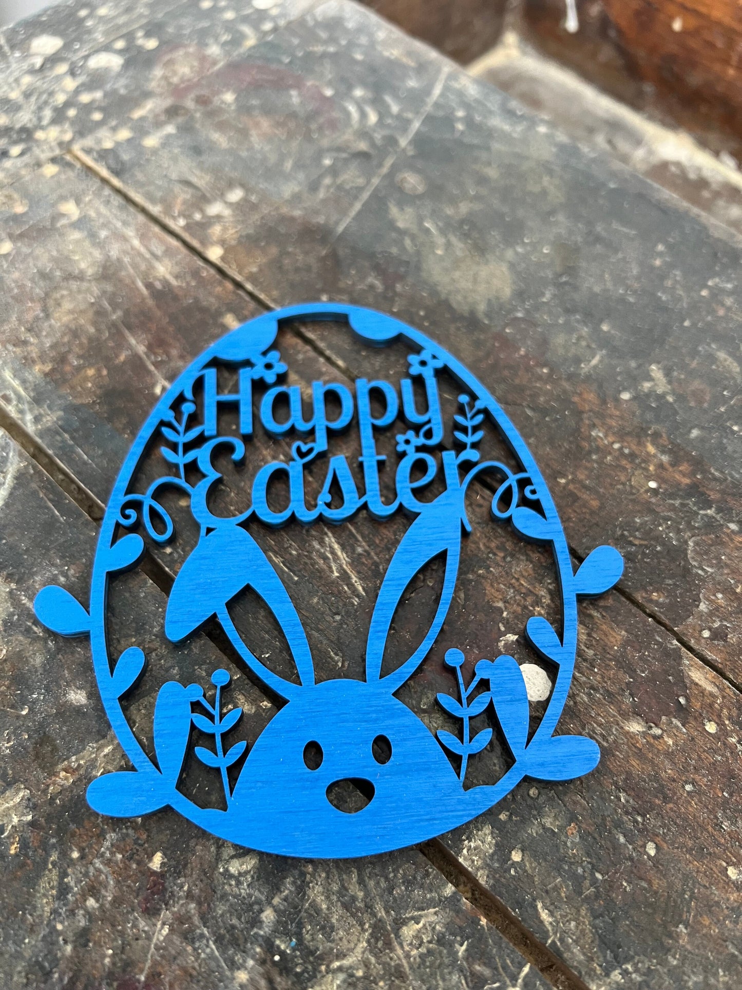 Osterei „Happy Easter“ zum hinhängen mit Schnur 12,5 cm / Ostern / Hase / Holz / Feiertag