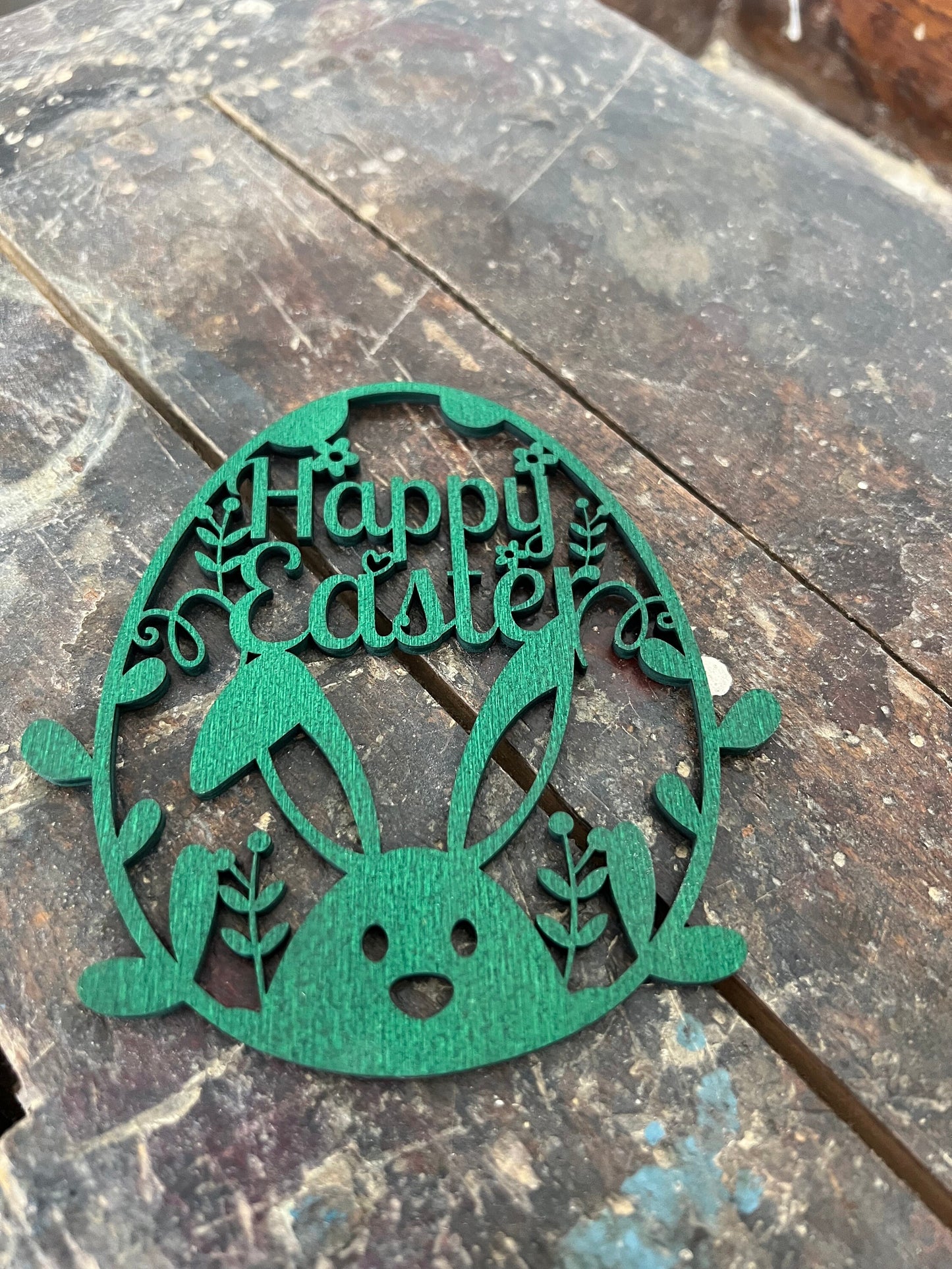 Osterei „Happy Easter“ zum hinhängen mit Schnur 12,5 cm / Ostern / Hase / Holz / Feiertag