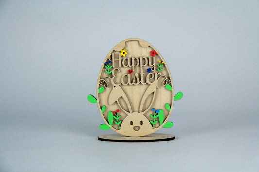 Osterei stehend „Happy Easter“ 13cm Birkenholz / Ostern / Holz / Feiertag / Hase