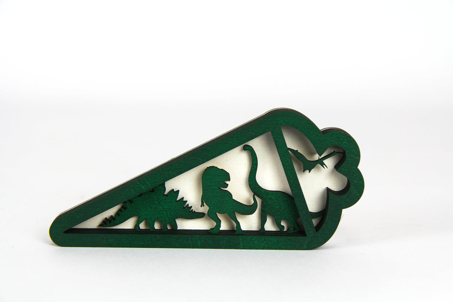 3D Zuckertüte mit Dinosauriern aus Holz / Geschenk, Einschulung, Schulkind / in zwei Größen erhältlich 15 cm und 25 cm