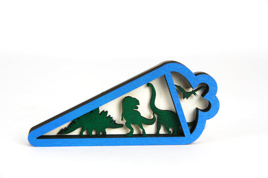 3D Zuckertüte mit Dinosauriern aus Holz / Geschenk, Einschulung, Schulkind / in zwei Größen erhältlich 15 cm und 25 cm