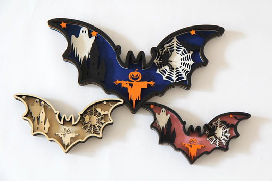 Fledermaus 3D Halloween Schild / Dekoration / Mehrschichtiges Design / Verschiedene Größen und Farben.