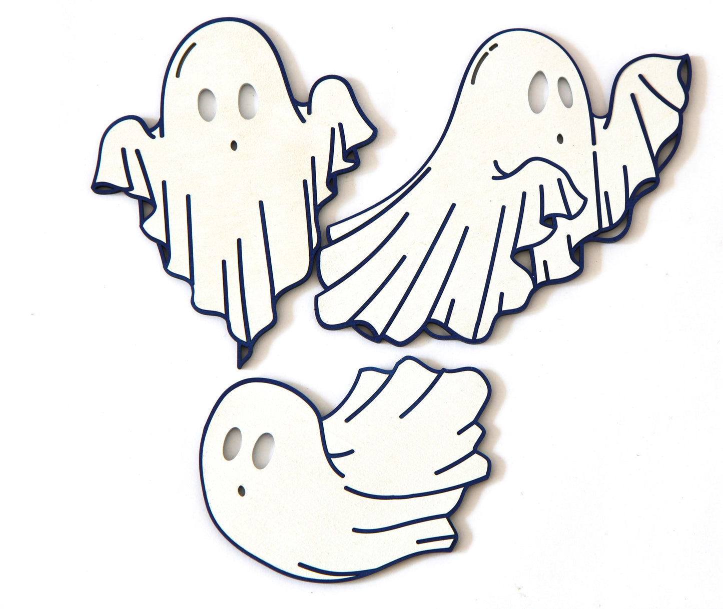 Geister Dekoration 3-Teiligels Set für Halloween aus Holz / Tisch oder Wand Deko / Mehrfarbig / ca 10 bis 15 cm groß