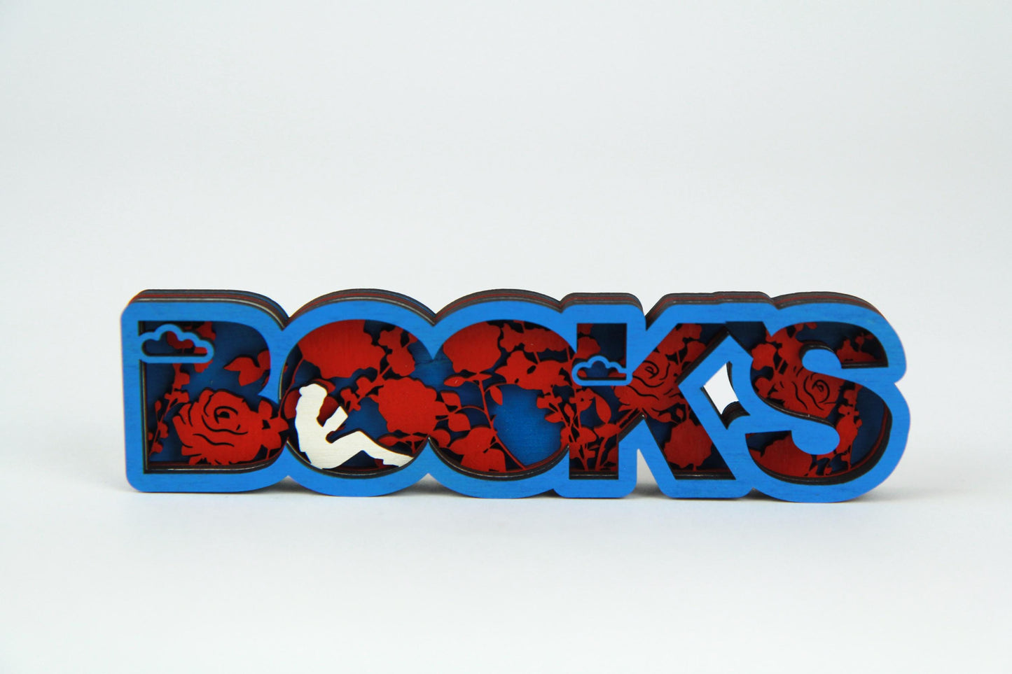BOOKs 3D Schild mit Rosen im Hintergrund für Buchliebhaber / in verschiedenen Farben und Größen / Perfekte Dekoration für dein Bücherregal