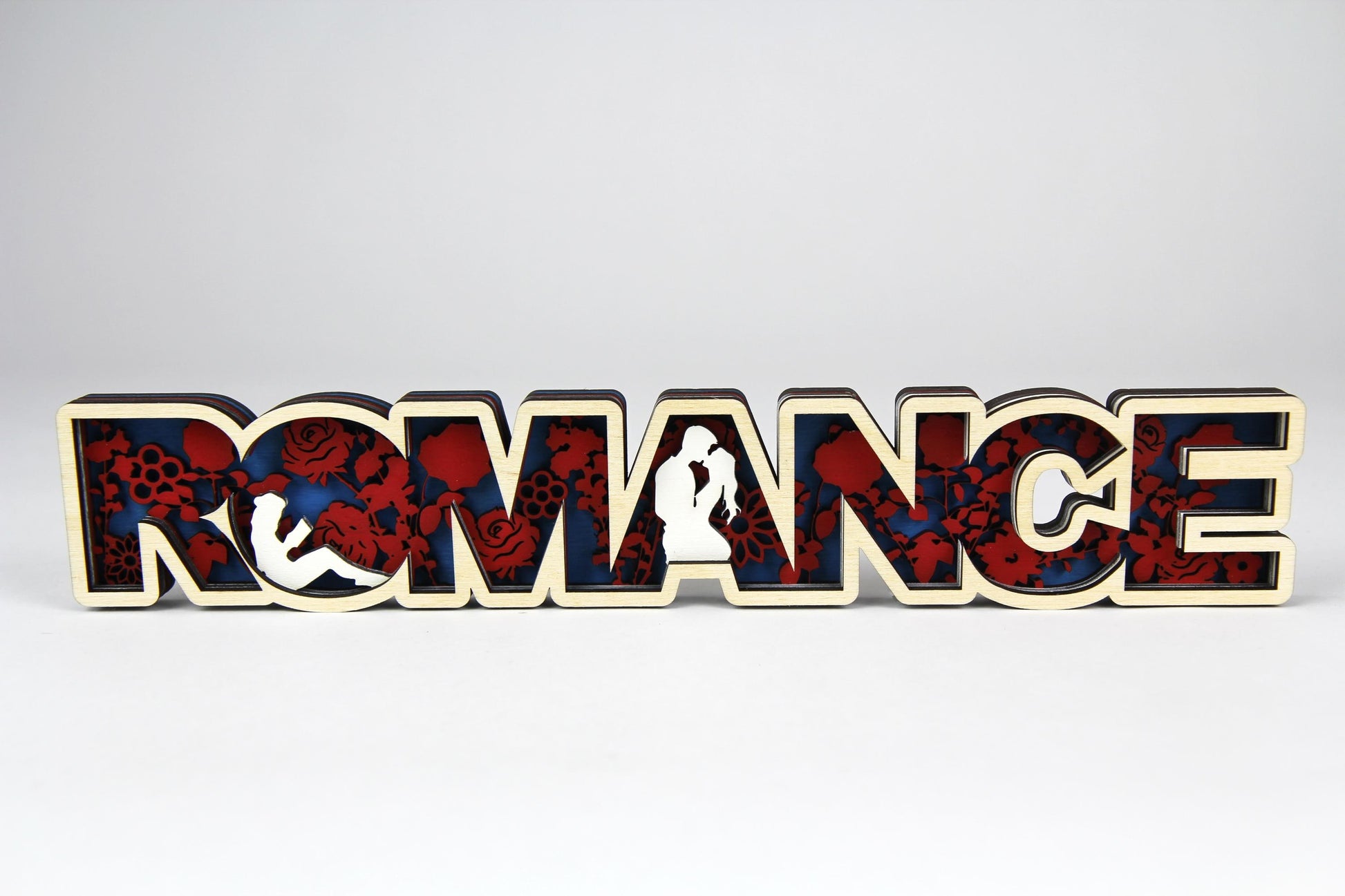 Romance 3D Holz-Schild für Buchliebhaber / Dekoration für das Bücherregal / Verschiedene Farben und Größen