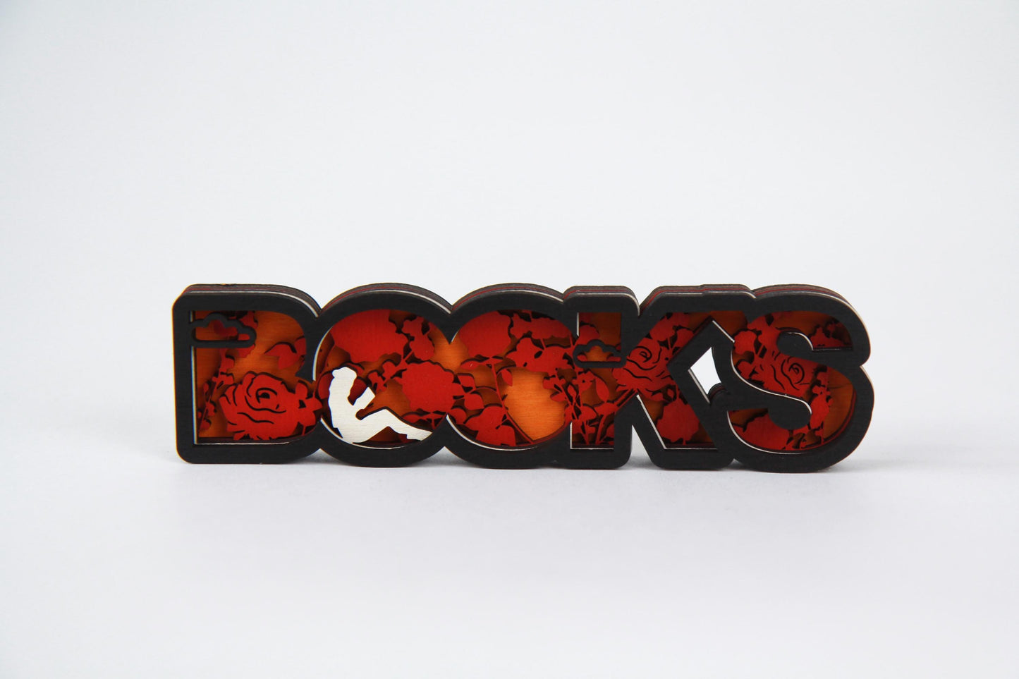 BOOKs 3D Schild mit Rosen im Hintergrund für Buchliebhaber / in verschiedenen Farben und Größen / Perfekte Dekoration für dein Bücherregal
