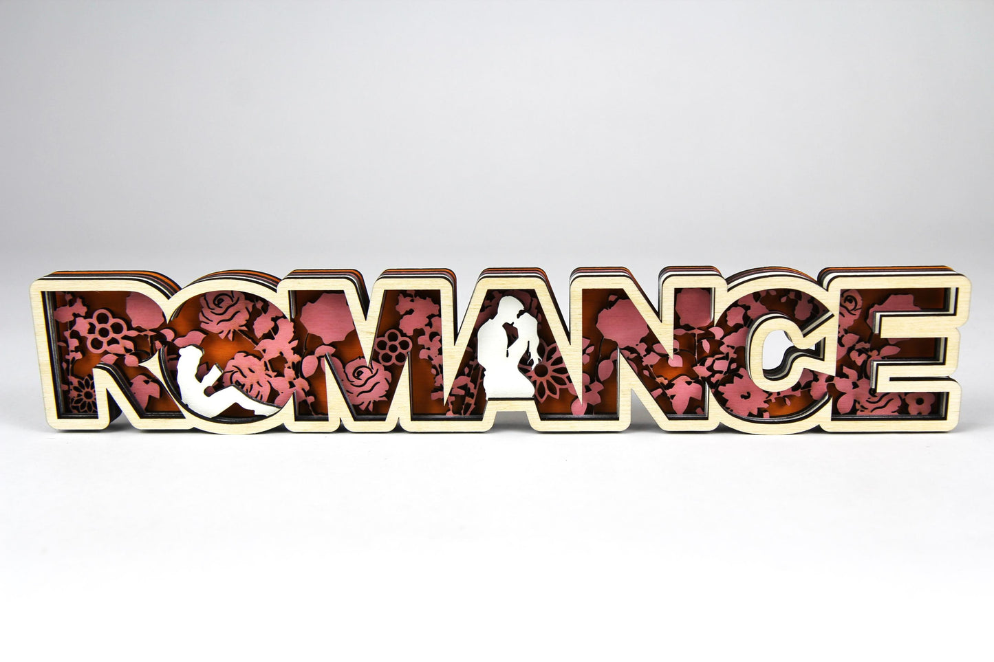 Romance 3D Holz-Schild für Buchliebhaber / Dekoration für das Bücherregal / Verschiedene Farben und Größen