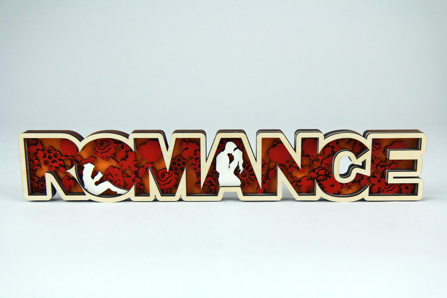 Romance 3D Holz-Schild für Buchliebhaber / Dekoration für das Bücherregal / Verschiedene Farben und Größen