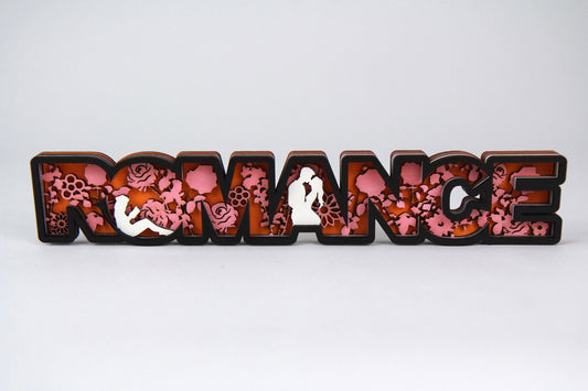 Romance 3D Holz-Schild für Buchliebhaber / Dekoration für das Bücherregal / Verschiedene Farben und Größen