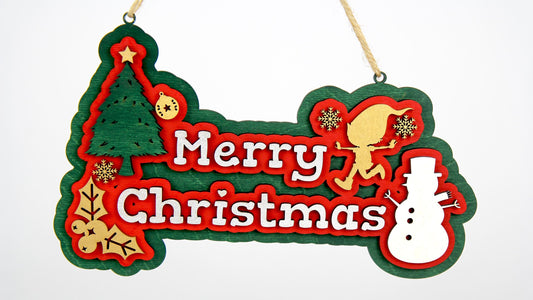 Merry Christmas Schild zum Hinhängen / 3D Optik / aus Holz in verschiedenen Farben / 25 cm Breit