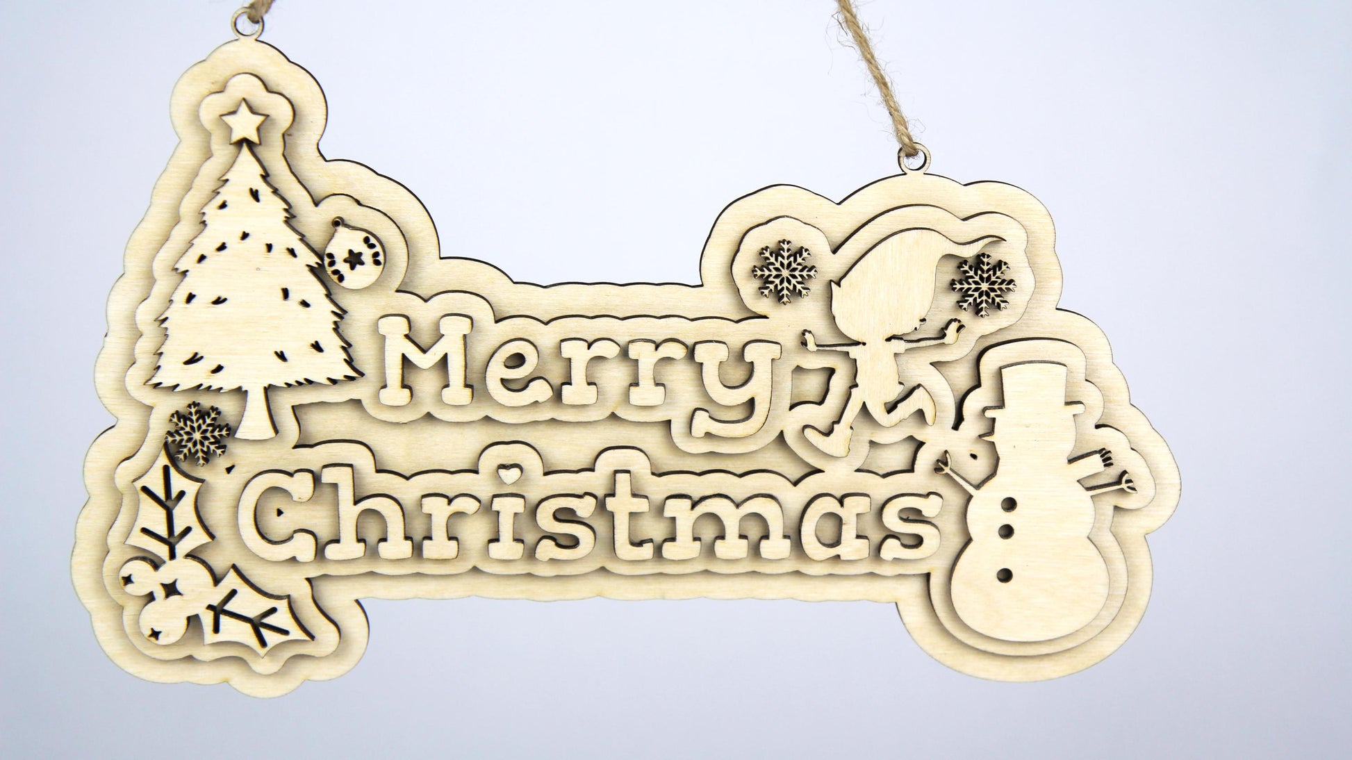 Merry Christmas Schild zum Hinhängen / 3D Optik / aus Holz in verschiedenen Farben / 25 cm Breit