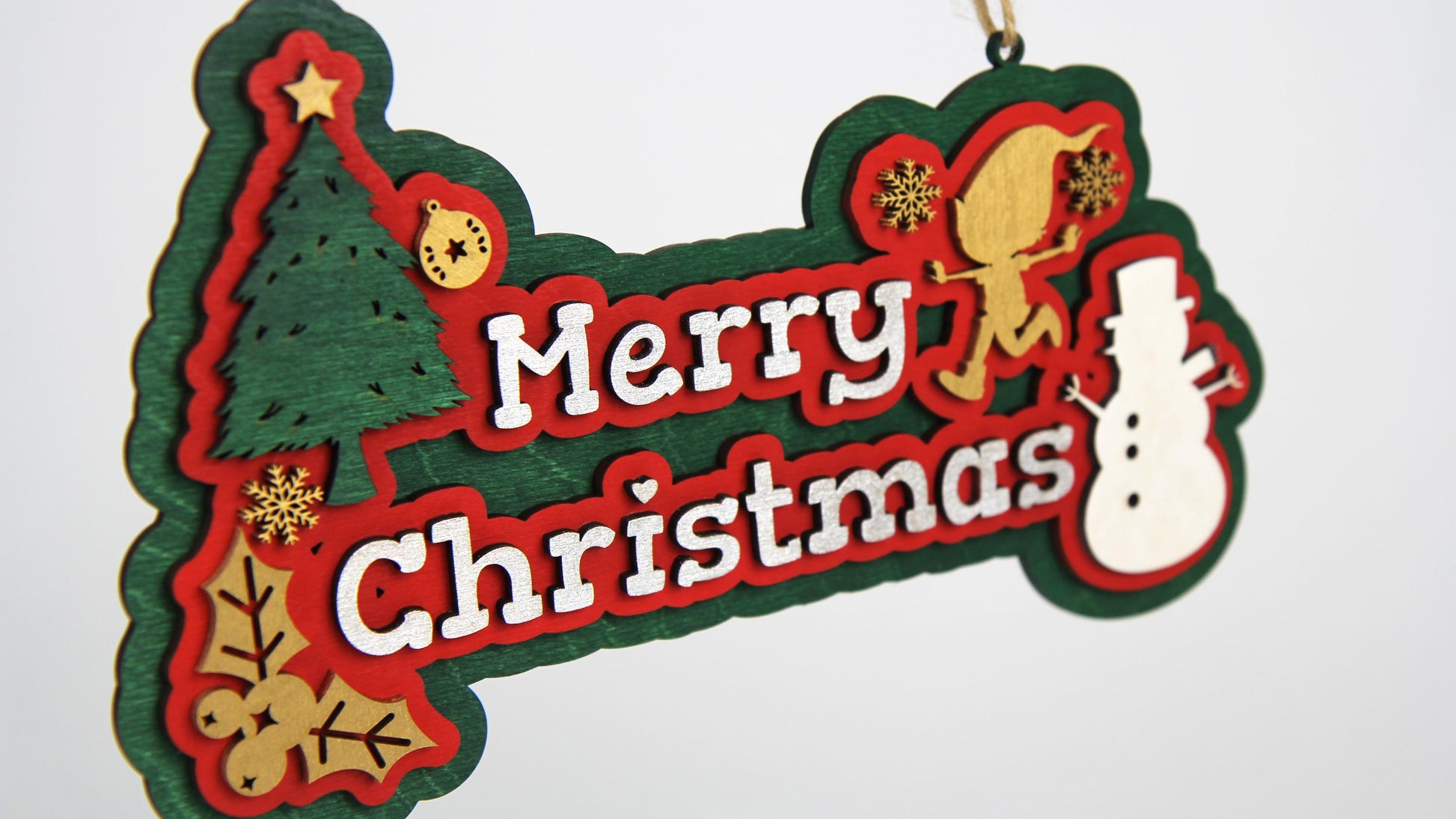 Merry Christmas Schild zum Hinhängen / 3D Optik / aus Holz in verschiedenen Farben / 25 cm Breit