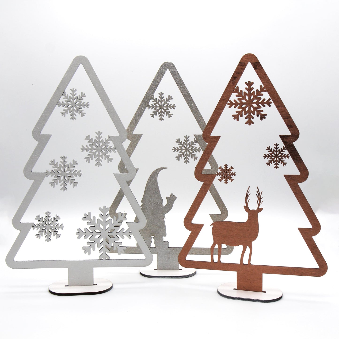 Tannenbaum Einzeln oder im 3er Set / Verschiedene Größen / Hirsch, Wichtel, Schneeflocken / Weihnachtsdekoration zum hinstellen