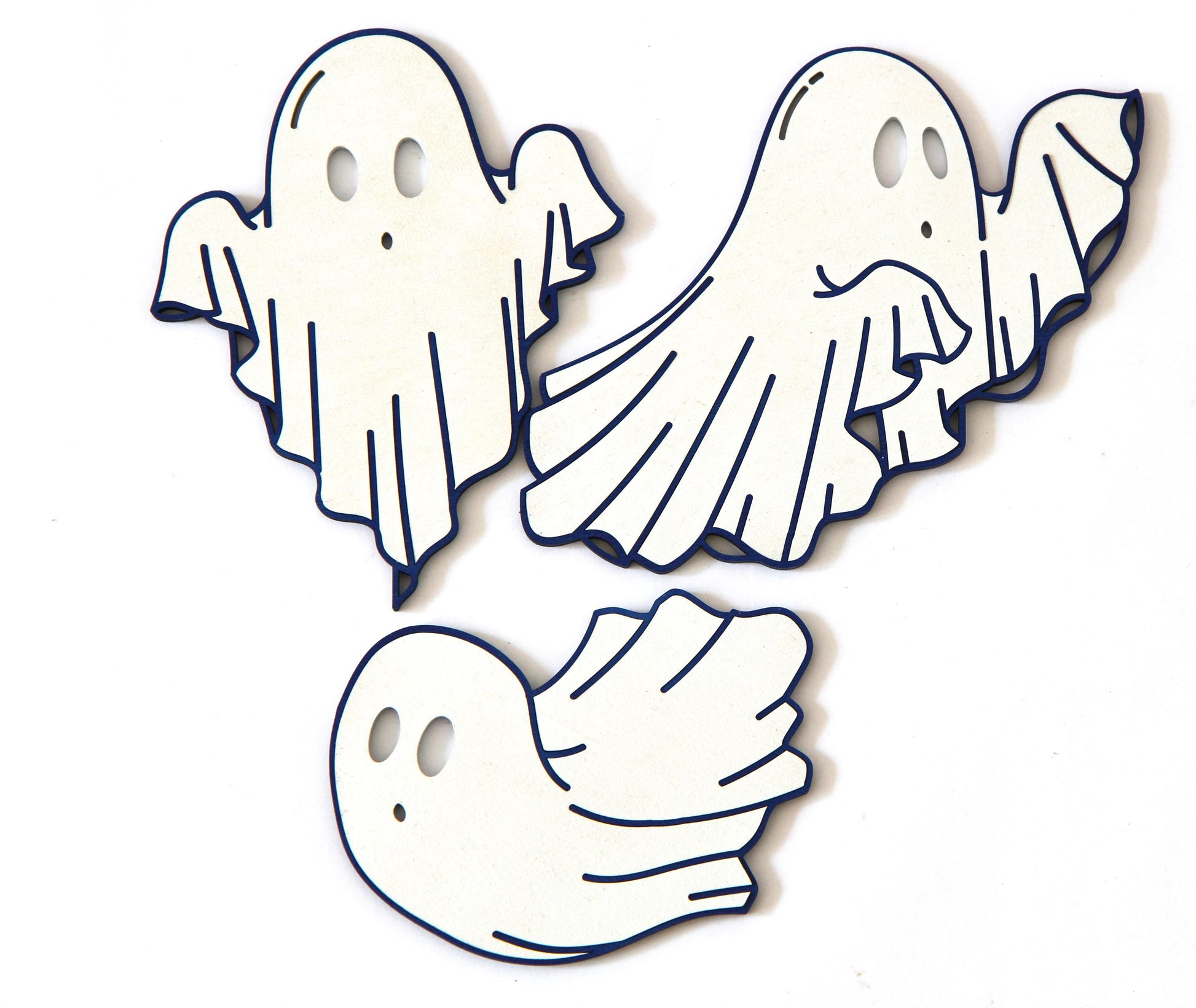 Geister Dekoration 3-Teiligels Set für Halloween aus Holz / Tisch oder Wand Deko / Mehrfarbig / ca 10 bis 15 cm groß